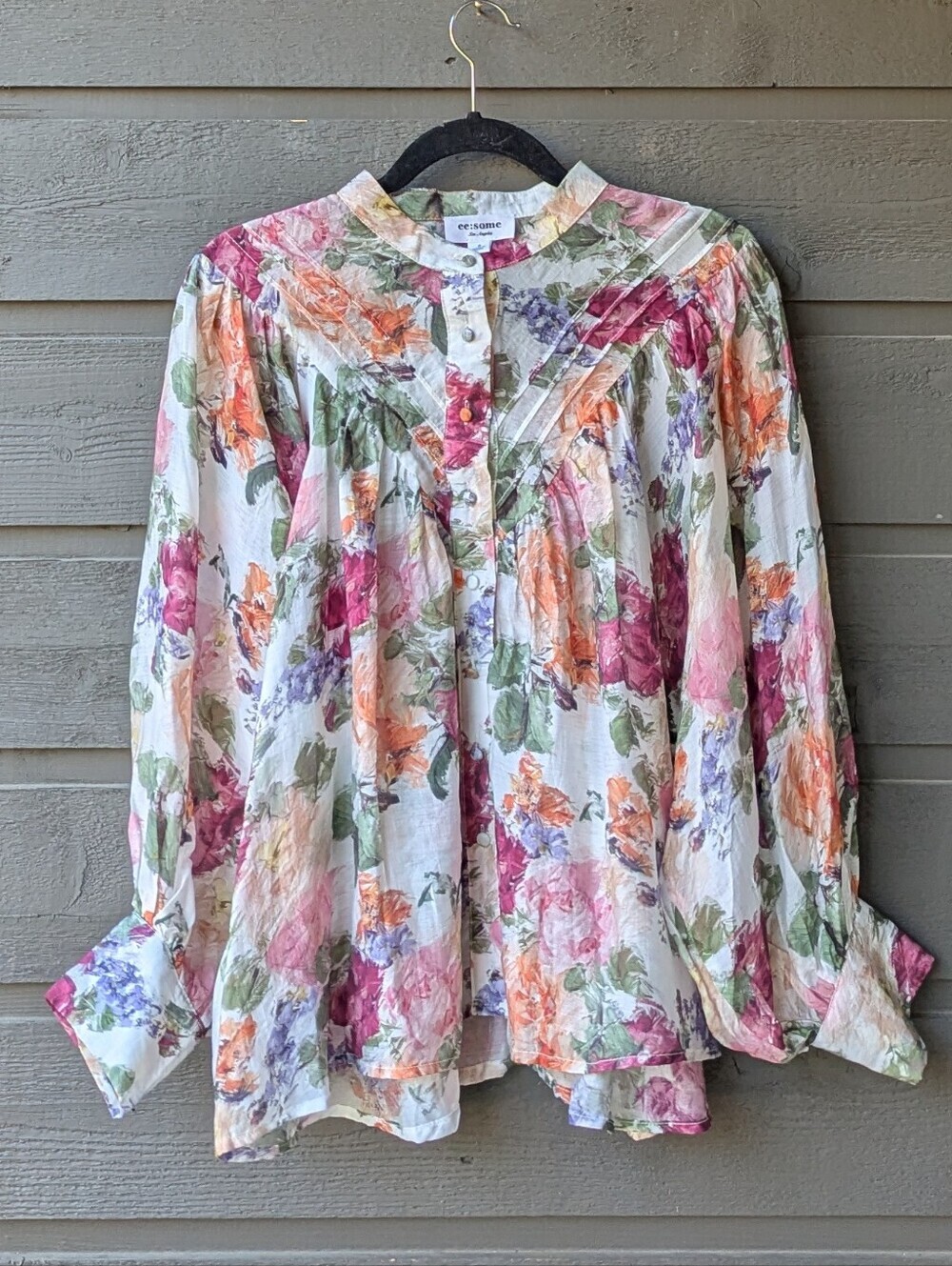 NWOT ee:some Vintage Floral Print Oversized Flowy Blouse Bubble Sleeve Small